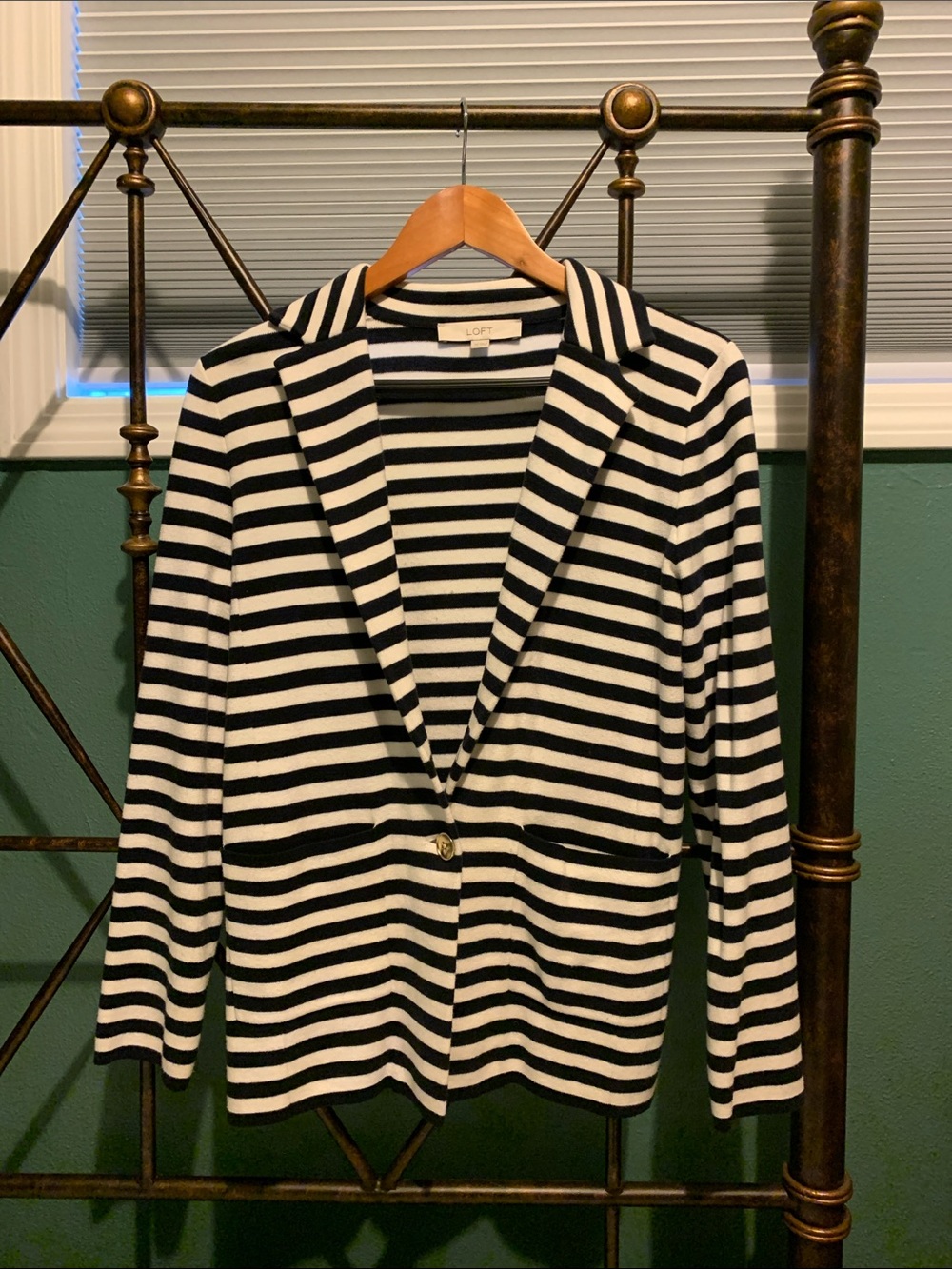 LOFT Black and White Striped Knit Blazer Jacket